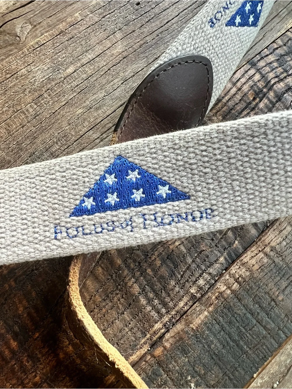 Canvas and Leather Men’s Belt with Blue Flag Accent folds of Honor